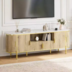 70" Fluted TV Stand with Faux Marble Top & Sliding Doors, Fits TVs up to 80"