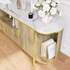70" Fluted TV Stand with Faux Marble Top & Sliding Doors, Fits TVs up to 80"