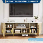 70" Fluted TV Stand with Faux Marble Top & Sliding Doors, Fits TVs up to 80"