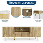 70" Fluted TV Stand with Faux Marble Top & Sliding Doors, Fits TVs up to 80"