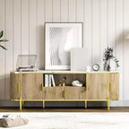 70" Fluted TV Stand with Faux Marble Top & Sliding Doors, Fits TVs up to 80"