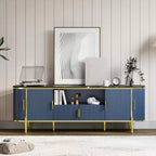 70" Fluted TV Stand with Faux Marble Top & Sliding Doors, Fits TVs up to 80"