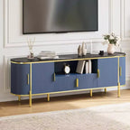70" Fluted TV Stand with Faux Marble Top & Sliding Doors, Fits TVs up to 80"