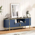 Acekool 70 Fluted TV Stand with Faux Marble Top, Adjustable Shelves & Sliding Doors, Media Console for TVs up to 80, Navy Blue