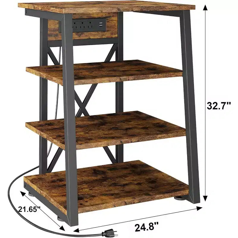 4-Tier AV Media Stand with Power Outlet & Adjustable Shelves, Corner TV Console