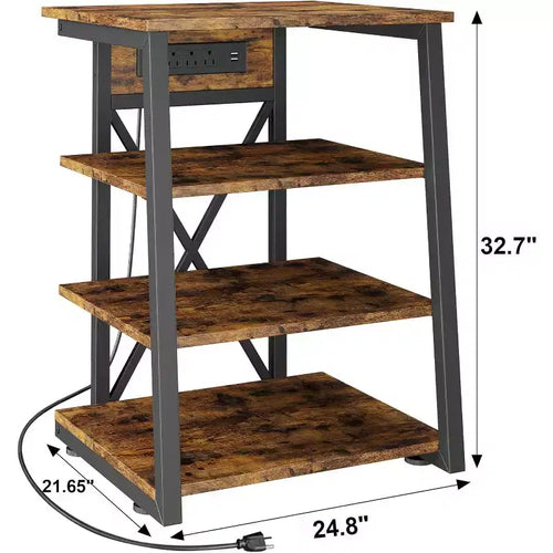 4-Tier AV Media Stand with Power Outlet & Adjustable Shelves, Corner TV Console