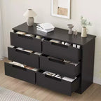 Holzkommode mit 6 Schubladen und Griffen, Schwarz, für Schlaf- und Wohnzimmer