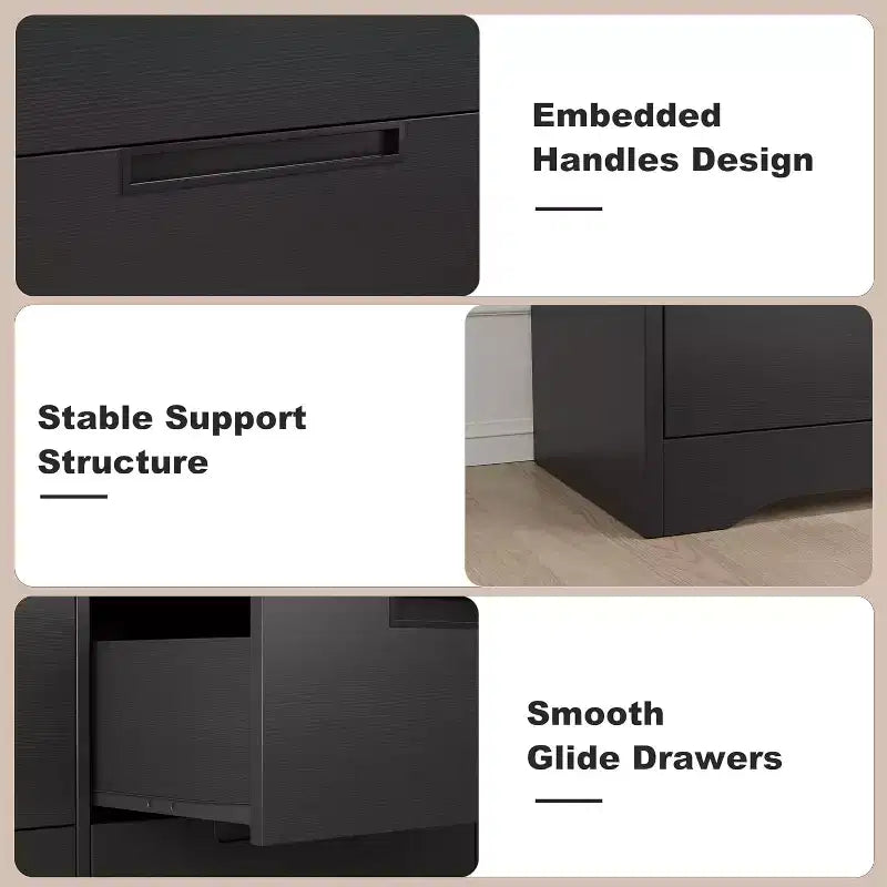 6-Drawer Wooden Dresser with Handles, Black, for Bedroom & Living Room
