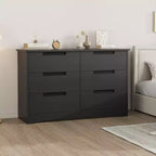 Holzkommode mit 6 Schubladen und Griffen, Schwarz, für Schlaf- und Wohnzimmer