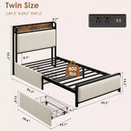 Twin Platform Bed Frame with 2 Storage Drawers, Shelf & Charging Station