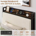 Twin Platform Bed Frame with 2 Storage Drawers, Shelf & Charging Station