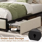 Twin Platform Bed Frame with 2 Storage Drawers, Shelf & Charging Station
