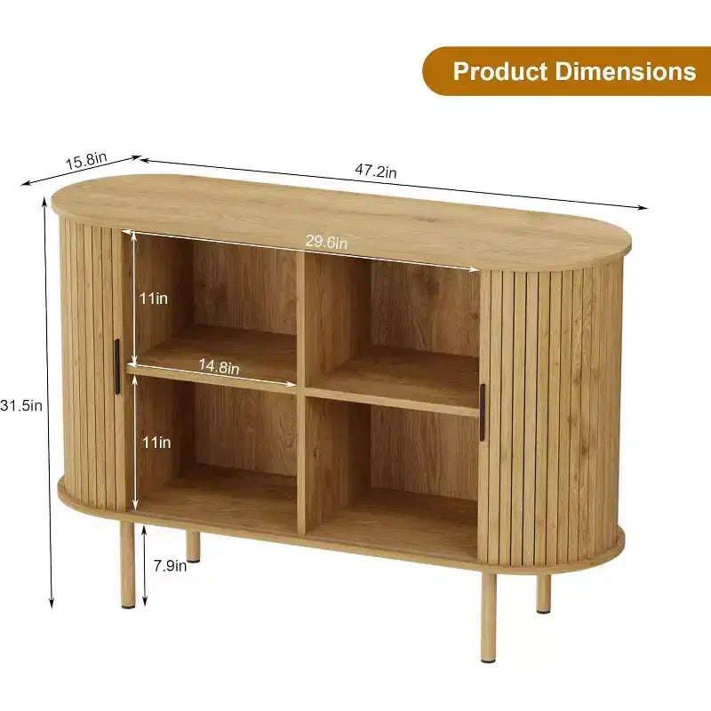 47" Fluted Storage Cabinet with Sliding Doors & Adjustable Shelves