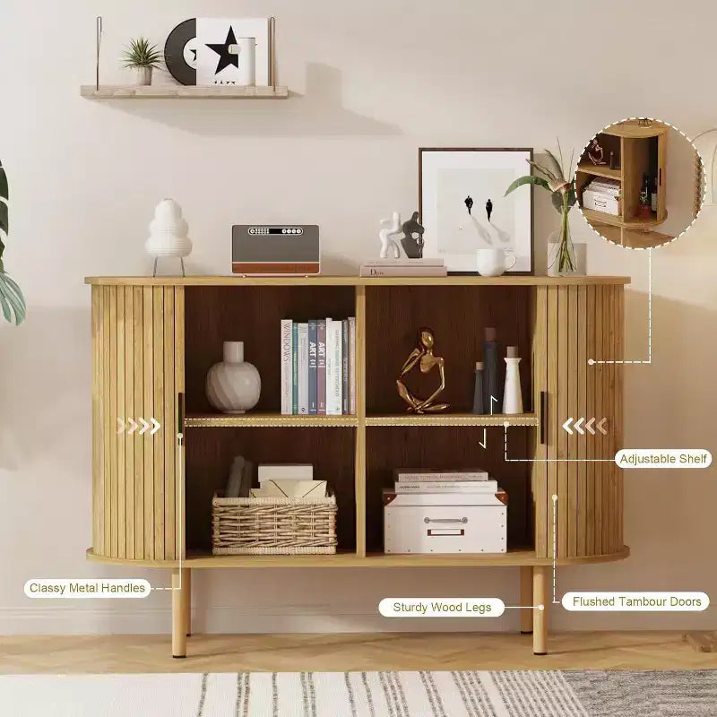 47" Fluted Storage Cabinet with Sliding Doors & Adjustable Shelves