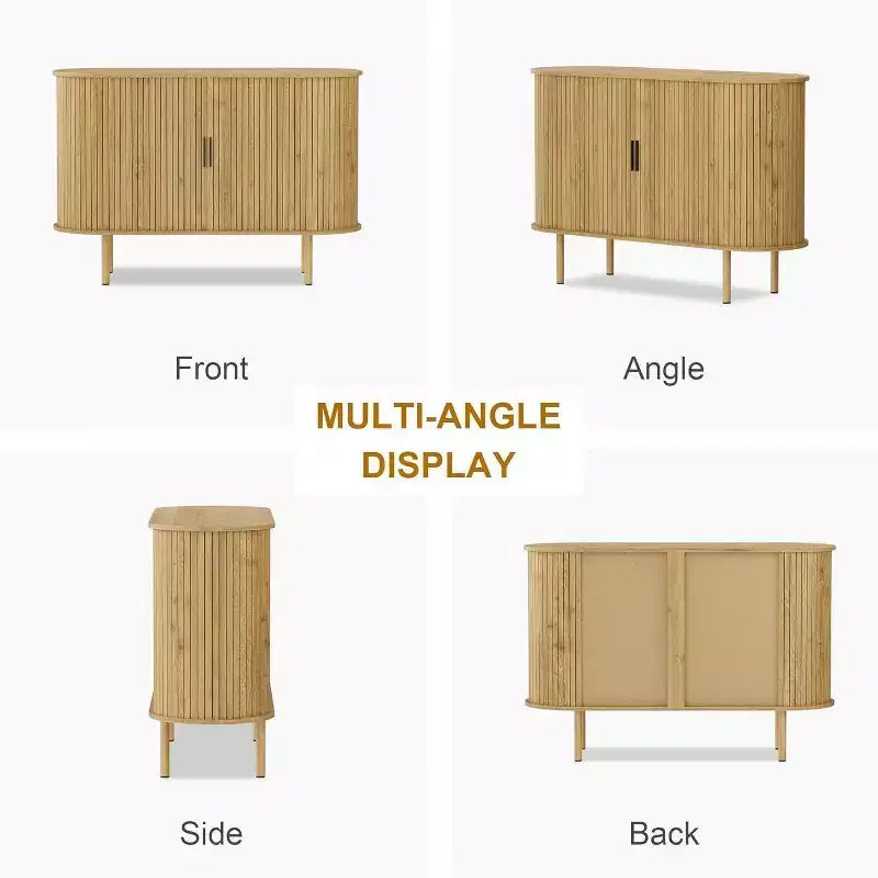 47" Fluted Storage Cabinet with Sliding Doors & Adjustable Shelves