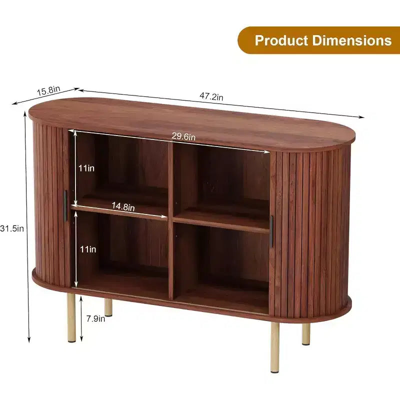 47" Fluted Storage Cabinet with Sliding Doors & Adjustable Shelves