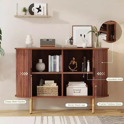 47" Fluted Storage Cabinet with Sliding Doors & Adjustable Shelves