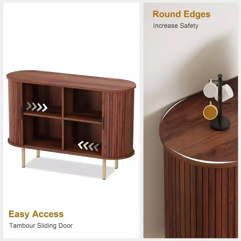 47" Fluted Storage Cabinet with Sliding Doors & Adjustable Shelves