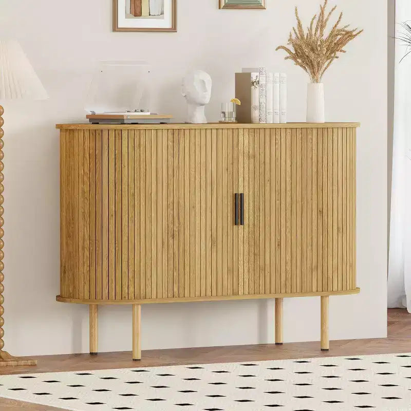 47" Fluted Storage Cabinet with Sliding Doors & Adjustable Shelves