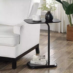 Black Rectangle Wood C-Shape End Table, 25.25 in. H