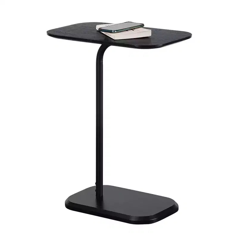 Black Rectangle Wood C-Shape End Table, 25.25 in. H