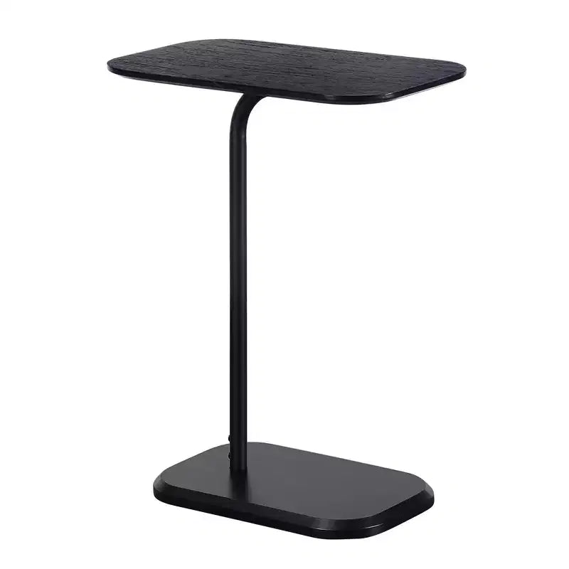 Black Rectangle Wood C-Shape End Table, 25.25 in. H