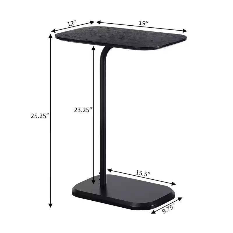 Black Rectangle Wood C-Shape End Table, 25.25 in. H
