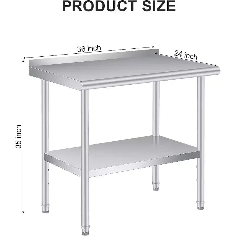 Stainless Steel Prep Table with Backsplash & Adjustable Shelf, 36x24