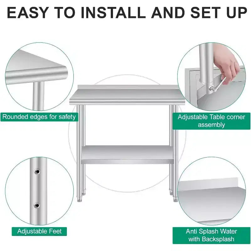Stainless Steel Prep Table with Backsplash & Adjustable Shelf, 36x24