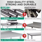 Stainless Steel Prep Table with Backsplash & Adjustable Shelf, 36x24