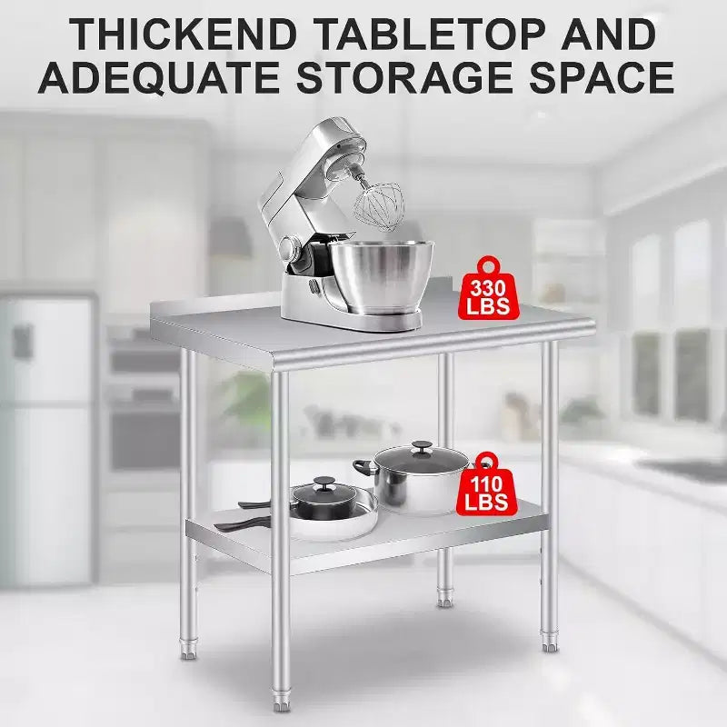 Stainless Steel Prep Table with Backsplash & Adjustable Shelf, 36x24