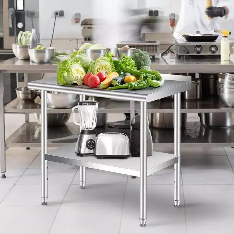 Stainless Steel Prep Table with Backsplash & Adjustable Shelf, 36x24