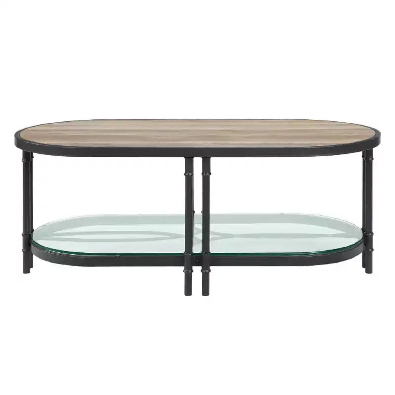47" Oblong Wood Coffee Table, Industrial Design, Oak Finish
