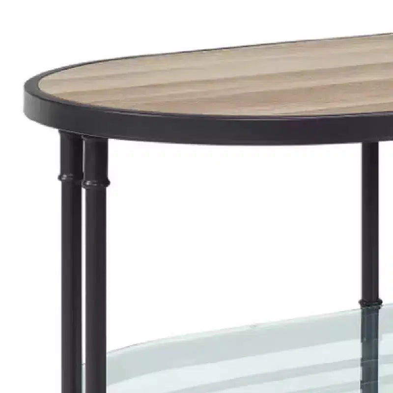 47" Oblong Wood Coffee Table, Industrial Design, Oak Finish
