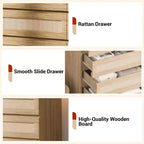 Rattan 8-Drawer Double Dresser with Smooth Metal Slides, Modern Wood Storage