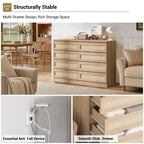 Rattan 8-Drawer Double Dresser with Smooth Metal Slides, Modern Wood Storage