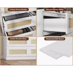 Rattan 8-Drawer Double Dresser with Smooth Metal Slides, Modern Wood Storage