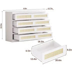 Rattan 8-Drawer Double Dresser with Smooth Metal Slides, Modern Wood Storage