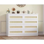 Rattan 8-Drawer Double Dresser with Smooth Metal Slides, Modern Wood Storage