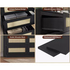 Rattan 8-Drawer Double Dresser with Smooth Metal Slides, Modern Wood Storage