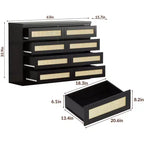 Rattan 8-Drawer Double Dresser with Smooth Metal Slides, Modern Wood Storage