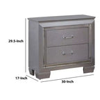 2-Drawer Wooden Nightstand with Embossed Textured Details, Gray