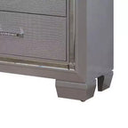 2-Drawer Wooden Nightstand with Embossed Textured Details, Gray