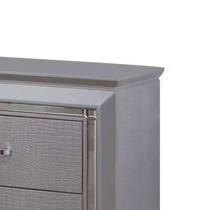 2-Drawer Wooden Nightstand with Embossed Textured Details, Gray