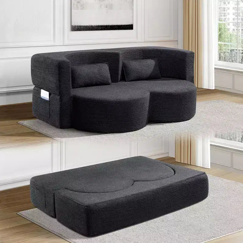 Okak Modern Folding 2-in-1 Convertible Loveseat Sofa with Memory Foam,Comfy Futon Couch Sofabed for Living Room, Apartment