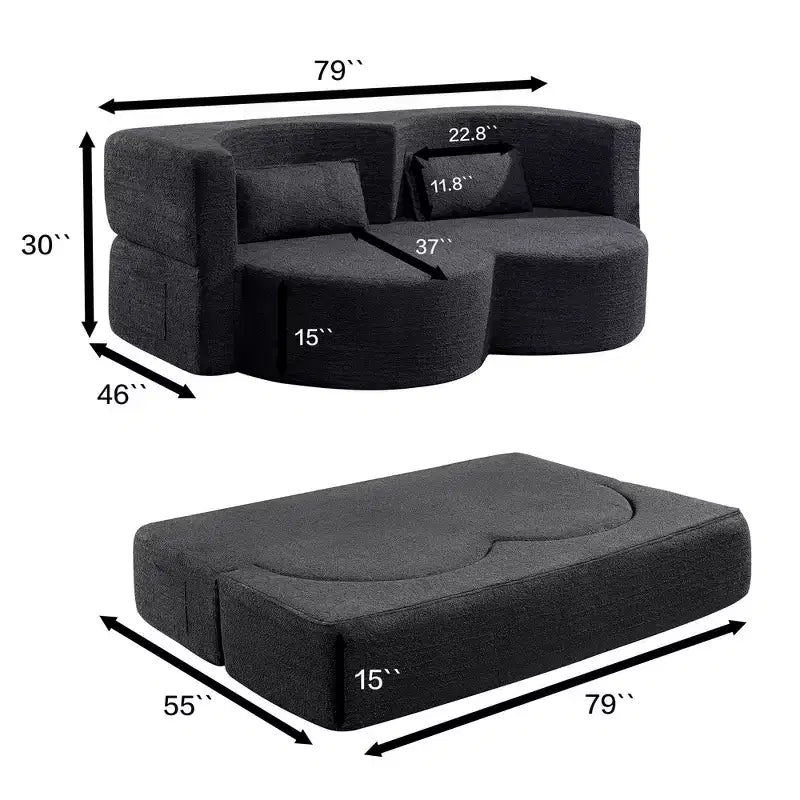 Okak Modern Folding 2-in-1 Convertible Loveseat Sofa with Memory Foam,Comfy Futon Couch Sofabed for Living Room, Apartment