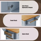 52" Kitchen Island with Embossed Texture, Spice Rack, Drop Leaf & Adjustable Shelf