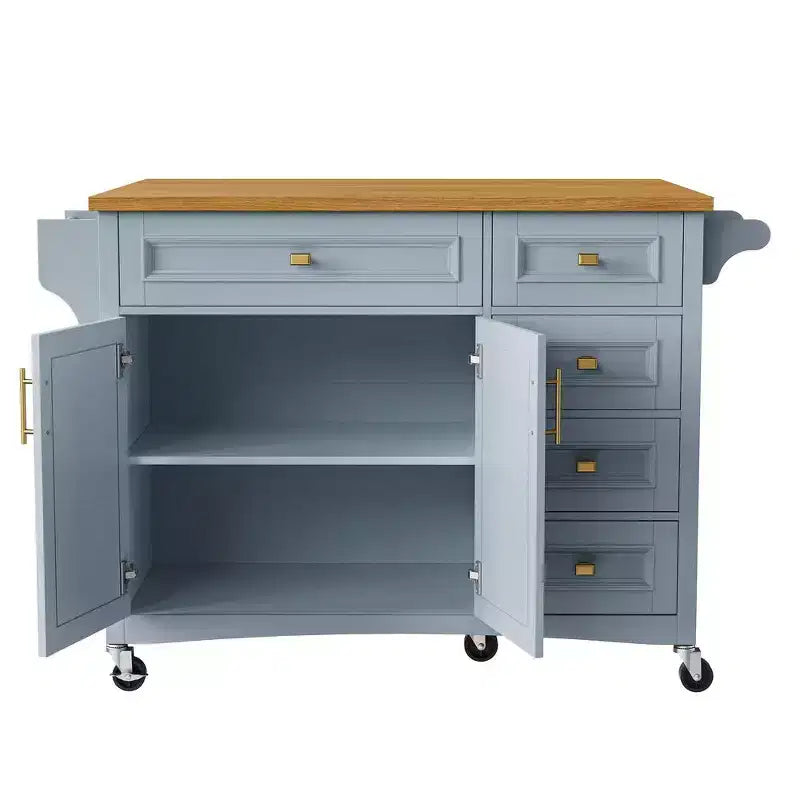 52" Kitchen Island with Embossed Texture, Spice Rack, Drop Leaf & Adjustable Shelf