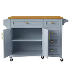 52" Kitchen Island with Embossed Texture, Spice Rack, Drop Leaf & Adjustable Shelf