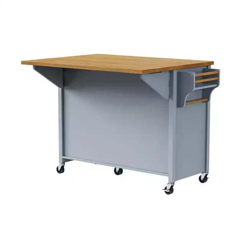 52" Kitchen Island with Embossed Texture, Spice Rack, Drop Leaf & Adjustable Shelf